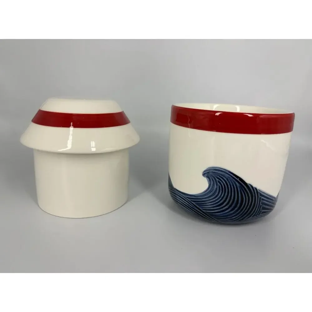 Set of 3 Anthropologie Maritime Lighthouse Jug Pitcher Butter Keep Salt Pepper
